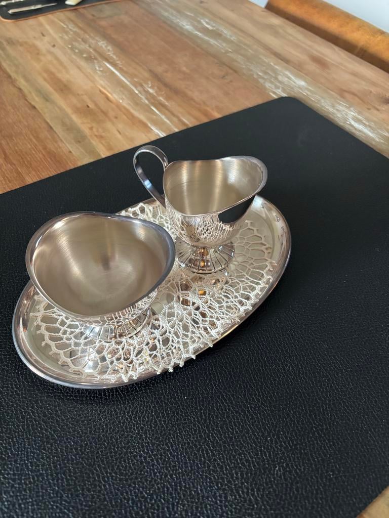 Verzilverd Douwe Egberts roomstel, Antiek en Kunst, Antiek | Goud en Zilver, Ophalen of Verzenden, Zilver