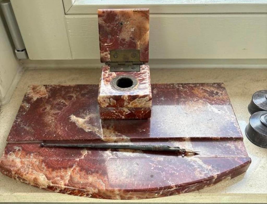 Antiek marmeren inktstel m pen klassiek bureauset decoratief, Antiek en Kunst, Ophalen of Verzenden