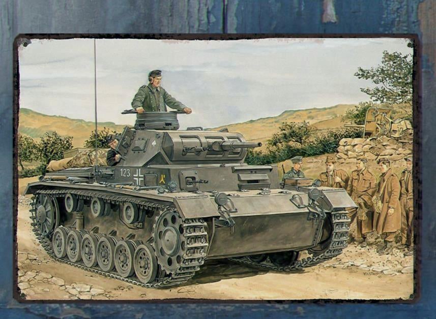 Panzerkampfwagen III Duitse Tank Metalen Wandbord Poster, Verzamelen, Militaria | Tweede Wereldoorlog, Ophalen of Verzenden, Duitsland