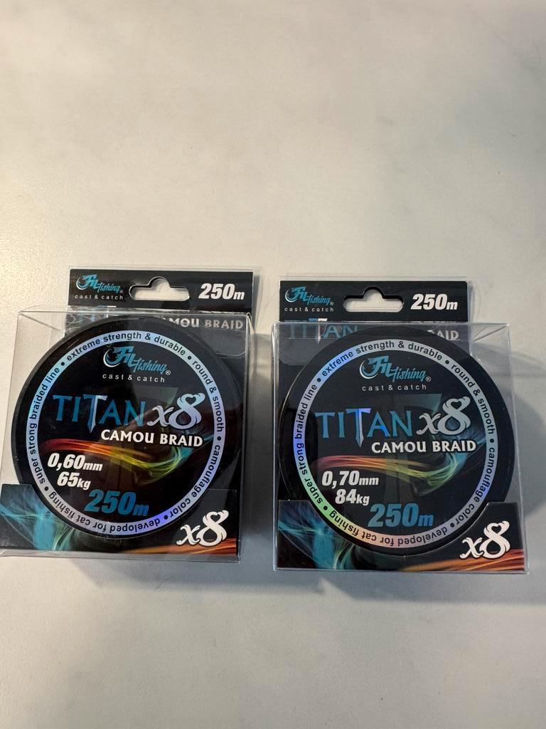 250m rollen titan x8 camou braid 60 en 70/00  meerval !!, Watersport en Boten, Hengelsport | Roofvissen, Ophalen of Verzenden