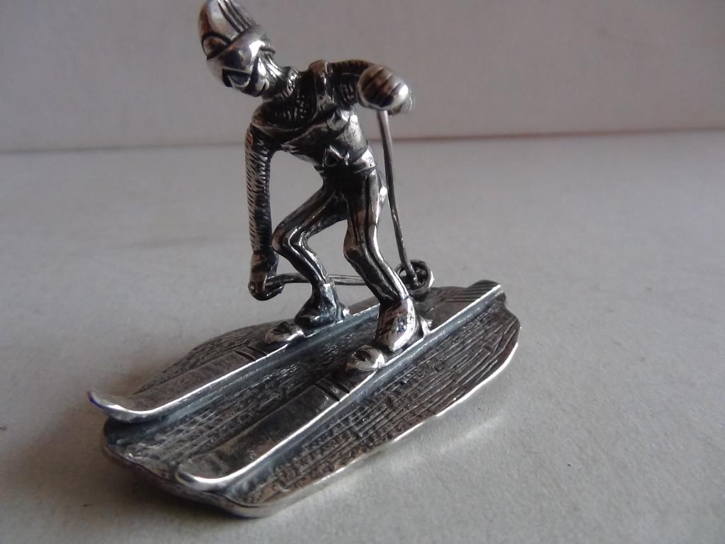 Miniatuur zilver FE5 skier wintersport zilveren miniaturen, Verzenden, Zilver