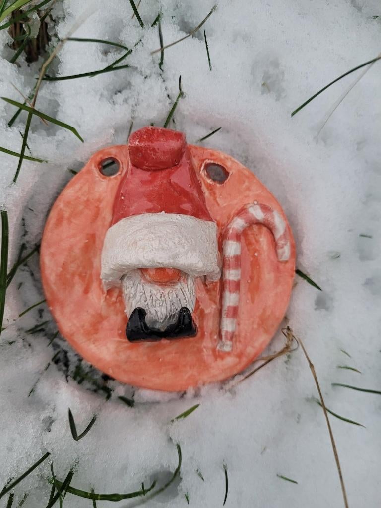 Rode fantasy kerst gnoom klei hanger met zuurstok., ., Nieuw, Ophalen of Verzenden, .