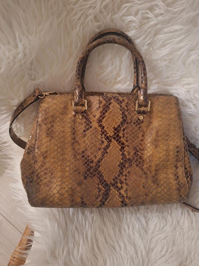 Michael Kors Handtas/Crossbody Slangenprint Bruin Goud, Ophalen of Verzenden, Nieuw, Bruin, Handtas