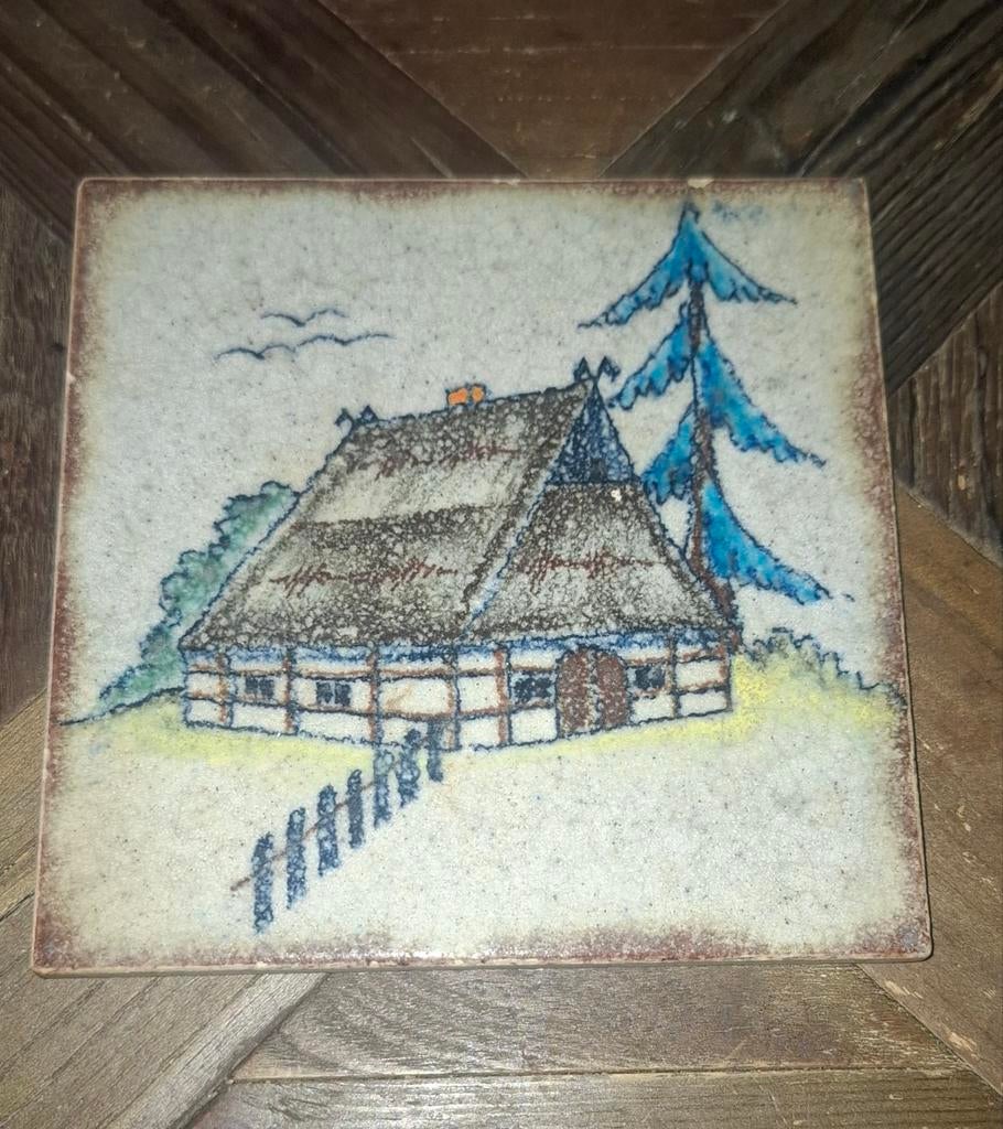 Vintage Tegel met Boerderij Afbeelding, Ophalen of Verzenden