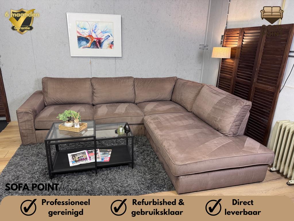 Zachte Lichtbruin Velvet Hoekbank Refurbished-Gratis Bezorgd, Hoekbank, 300 cm of meer, Ophalen of Verzenden, Zo goed als nieuw