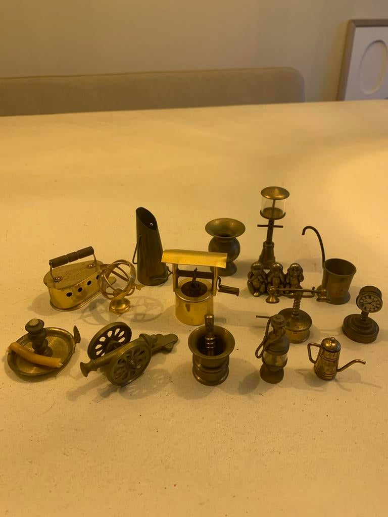 Verzameling van 15 messing miniatuur decoraties, tot 7cm hoo, Ophalen of Verzenden