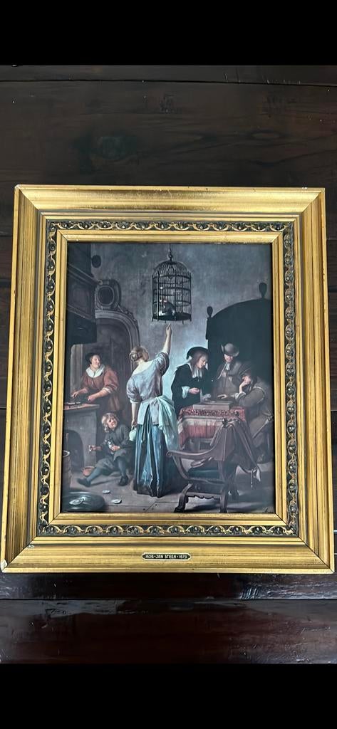 Schilderij Jan Steen reproductie in gouden lijst, Ophalen of Verzenden