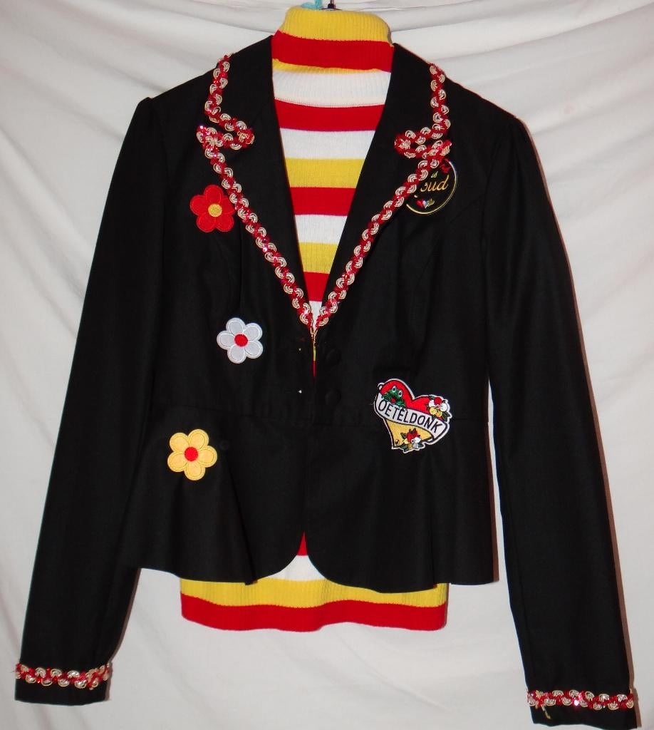 Leuk zwart OETELDONK/DEN BOSCH jas met emblemen + coltrui, Ophalen, Carnaval, Kleding, Maat 36 (S)