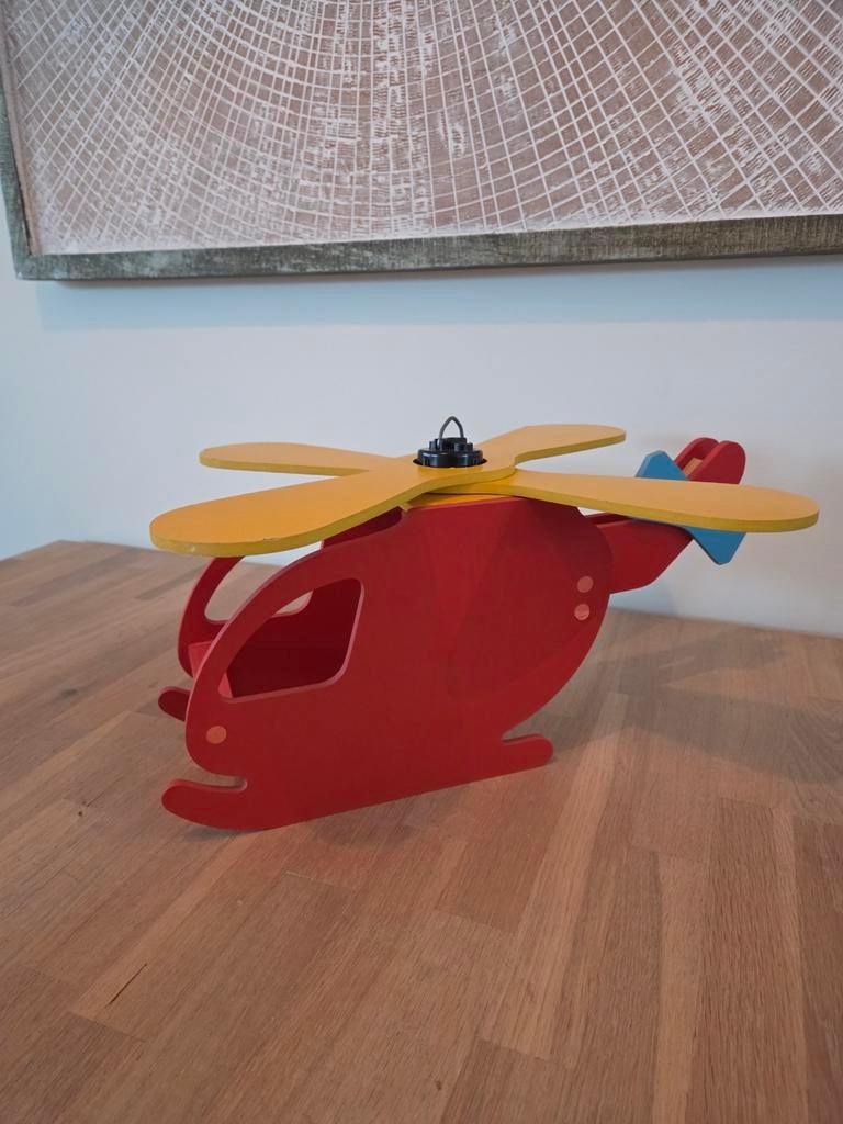 Schatjes Design Helikopter Lamp in vrolijke kleuren., Ophalen of Verzenden, Gebruikt, Hout, Minder dan 50 cm