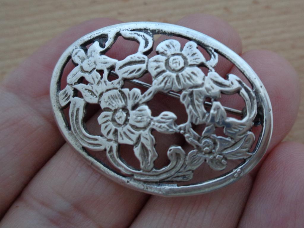 zilveren antieke bloemen broche [514], Verzenden, Zilver, Broche