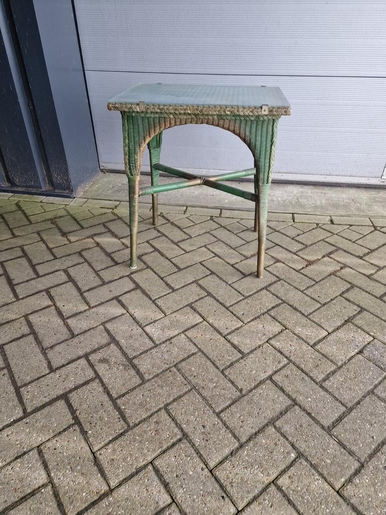 Lloyd Loom tafel met glasplaat, Ophalen, Gebruikt, Rechthoekig