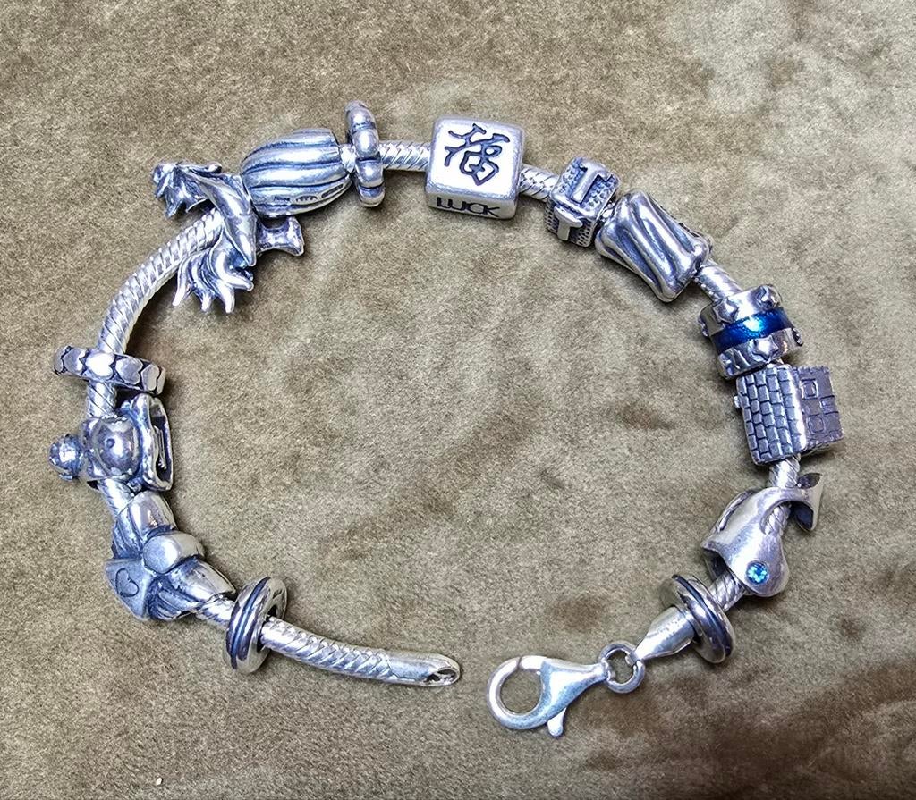 Italiaanse zilveren bedelarmband BREV zilver, Ophalen of Verzenden, Zo goed als nieuw, Zilver, Zilver