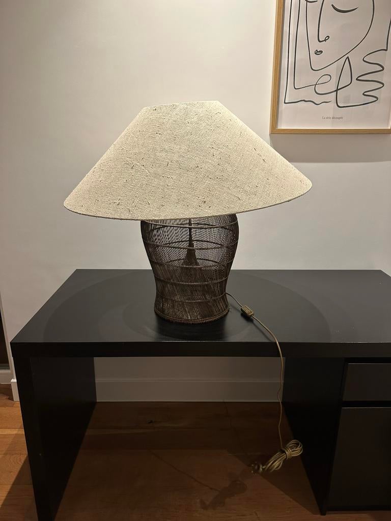 XL Luxe 70s Rotan Tafelamp - Design Klassieker - 75cm, Huis en Inrichting, Ophalen, Zo goed als nieuw