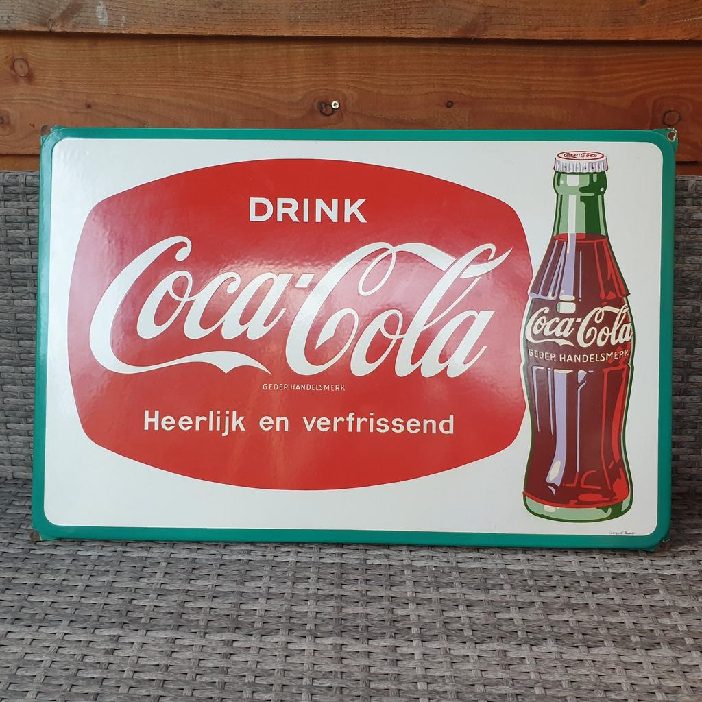 Prachtig oud Coca Cola emaille reclamebord   orgineel, Ophalen of Verzenden, Gebruikt, Reclamebord