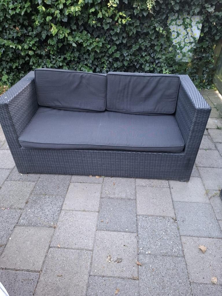 Tuinset/lounge set. Bank,tafel 2 stoelen ,kussens., Ophalen, Gebruikt, Wicker, Bank