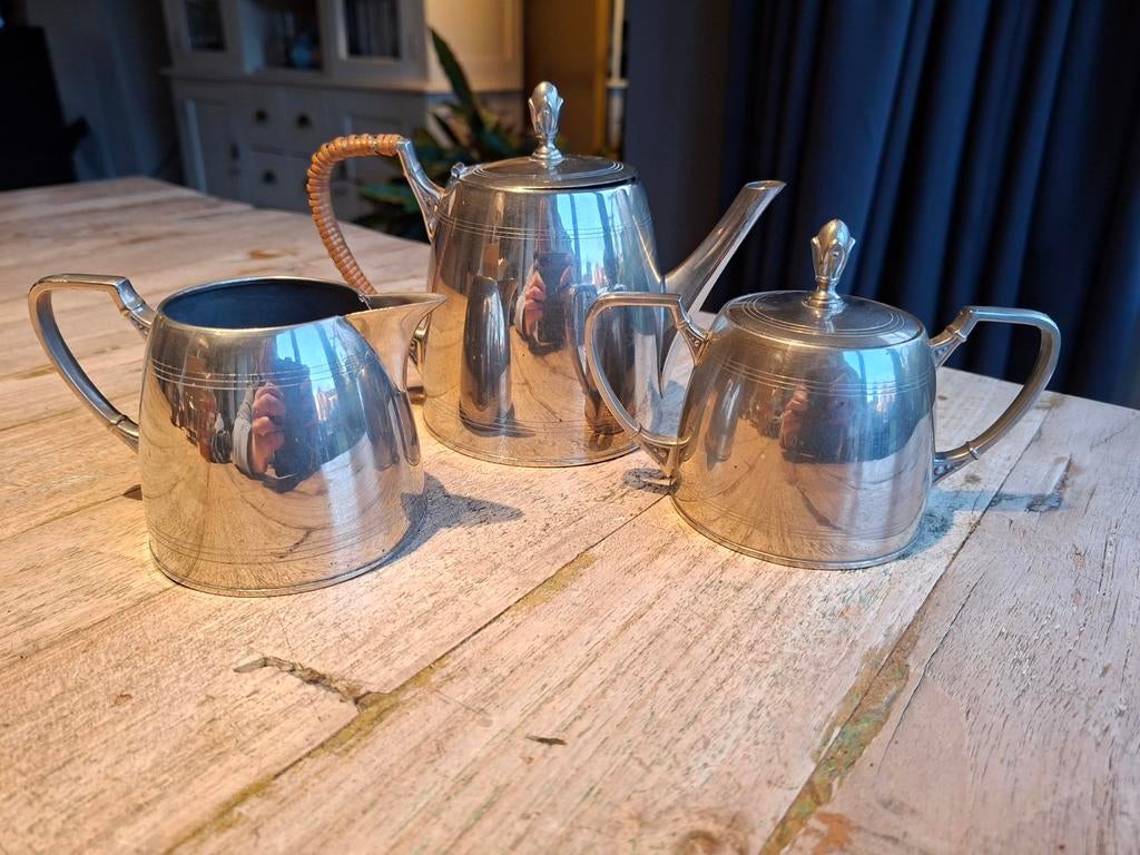 Art Deco Servies Set - Theepot Suikerpot Melkkan, Ophalen of Verzenden