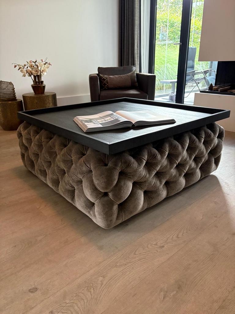 Erik Kuster poef met houten blad, 112x122x48, Ophalen, Vierkant, Zo goed als nieuw, 100 tot 125 cm