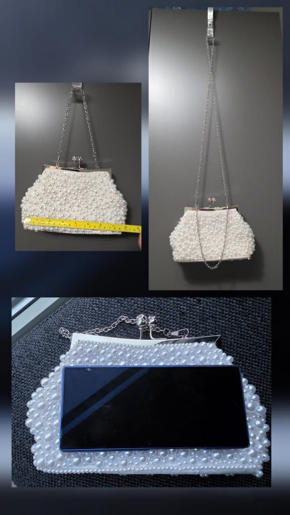 Elegante Parel Clutch Avondtasje met Ketting, Ophalen of Verzenden, Zo goed als nieuw, Wit, Overige merken