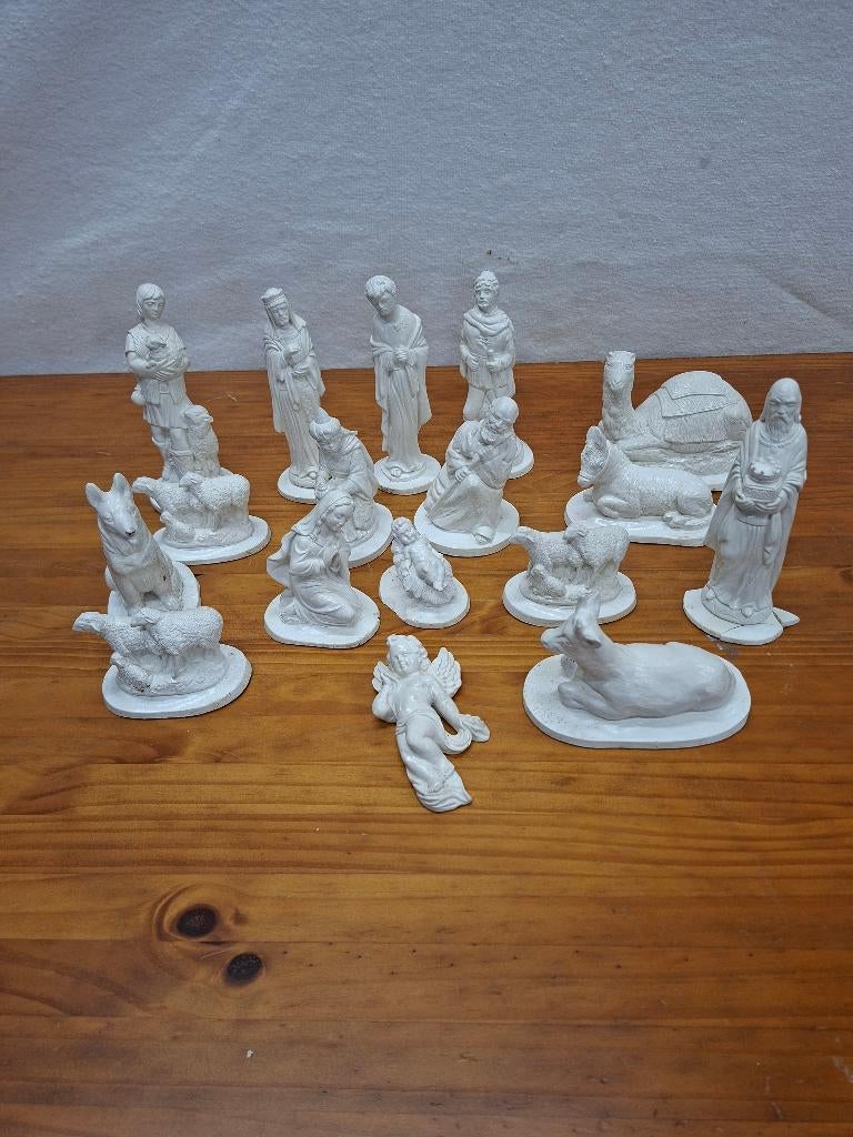 Prachtige 17-delige Witte Kerststal Set, Ophalen of Verzenden, Gebruikt