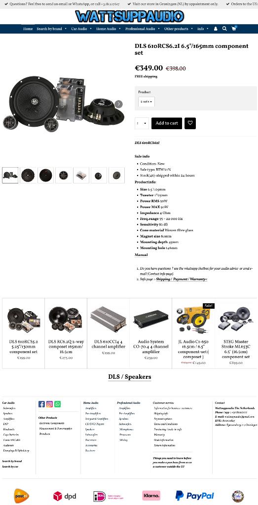 DLS 610RCS6.2I 6.5"/165mm composet / Speakers HQ, Info@optimount.nl, Nieuw, Ophalen of Verzenden, Anholtseweg 48A 7091 HB DINXPERLO
