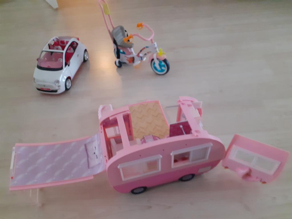 Roze speelgoed camper, auto en driewieler, Ophalen of Verzenden