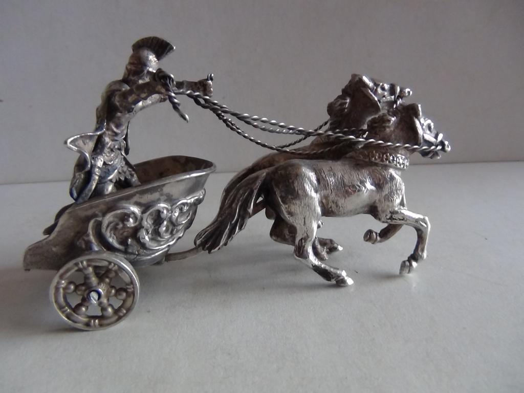Miniatuur zilver FD6 romeins strijdwagen zilveren miniaturen, Verzenden, Zilver