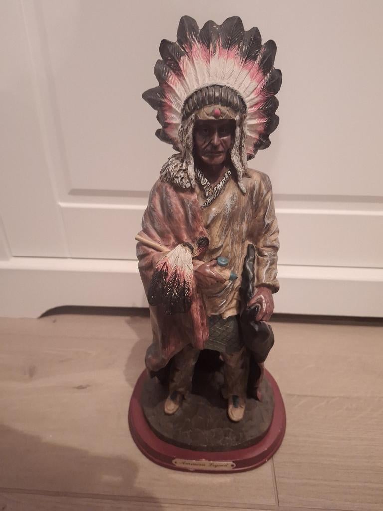 Indianen beelden, bord, wanddecoratie en houten boog, Ophalen of Verzenden, Handgemaakt, 20 - 50 cm, Overige materialen