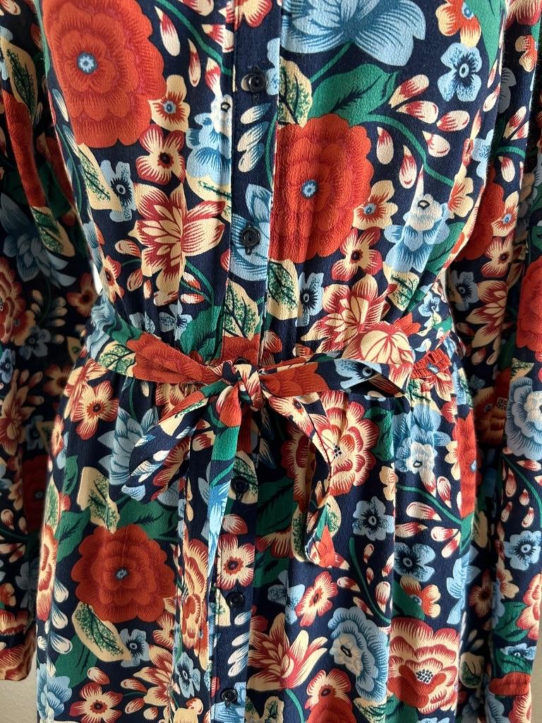 King Louie maat 44 bloemen blouse jurk 3156, Blauw, Maat 42/44 (L), Ophalen of Verzenden, Zo goed als nieuw