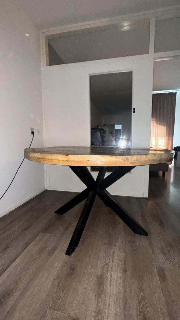Industriële ronde eettafel mango hout, Huis en Inrichting, Tafels | Eettafels, Gebruikt, 100 tot 150 cm, Rond, Ophalen of Verzenden
