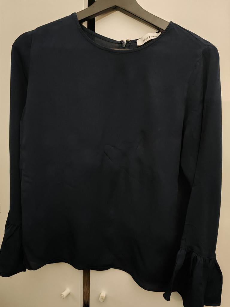 Samsoe Samsoe Navy Blouse met Ruffles - Maat S, Blauw, Ophalen of Verzenden, Zo goed als nieuw, Samsoe Samsoe