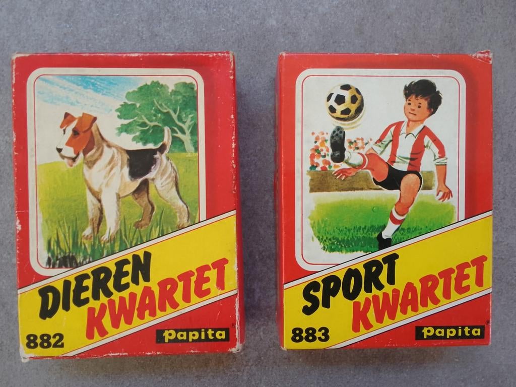 2x Papita kwartet: dieren en sport, 1965, compleet, Verzamelen, Speelkaarten, Jokers en Kwartetten, Ophalen of Verzenden, Gebruikt