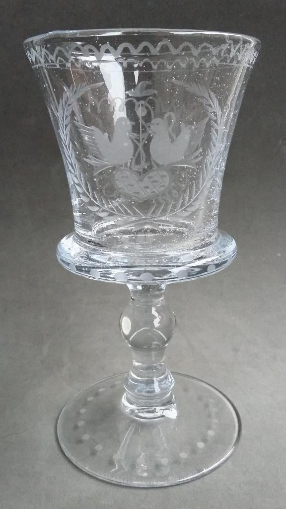 Om 1825 Biedermeier Huwelijks Glas Drinkglas Bruid Bruidegom