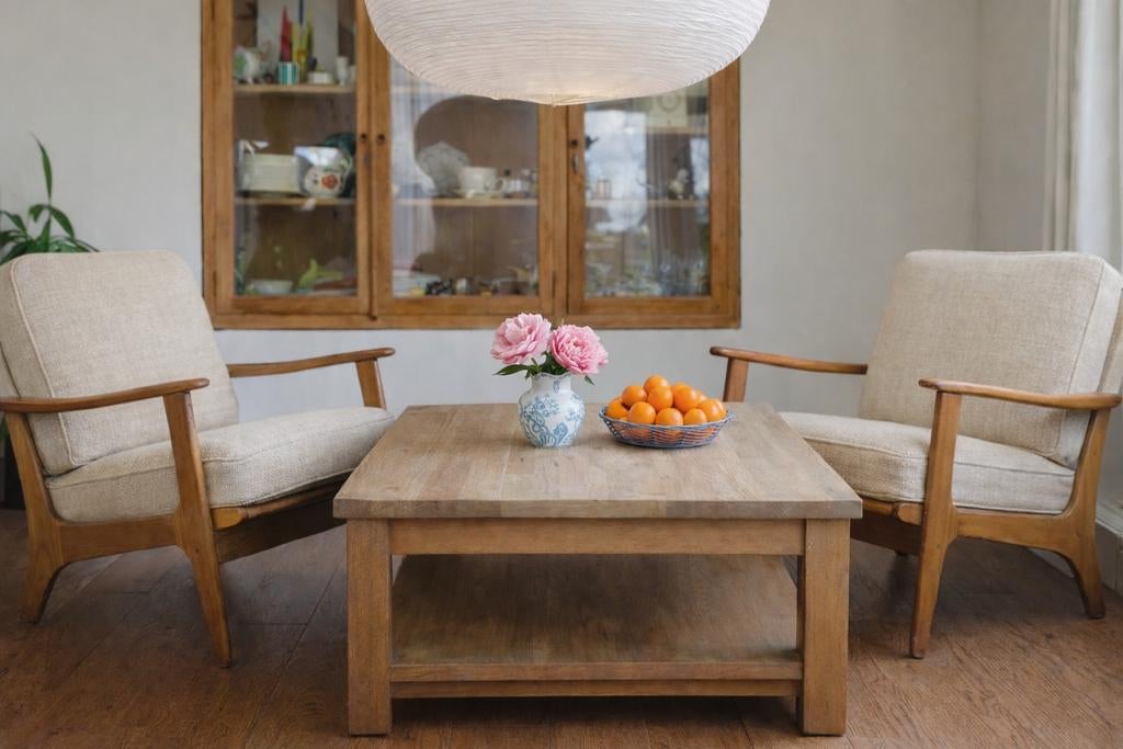 TEAKEA Salontafel eikenhout met lade 80x80 cm, Huis en Inrichting, Tafels | Salontafels, Ophalen, Gebruikt, 50 tot 100 cm, 50 tot 100 cm