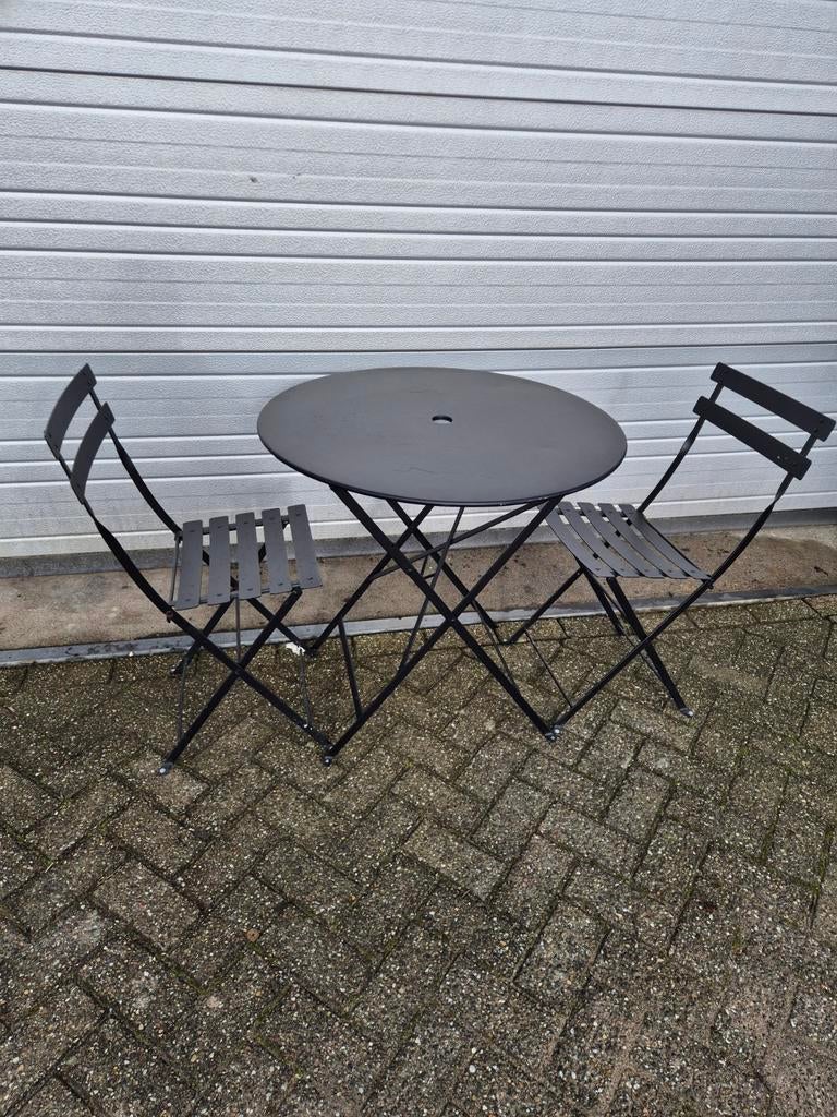 14x setjes Gebruikte fermob bistro set zwart d77 2 stoelen, Tuin en Terras, Tuinsets en Loungesets, Ophalen, Gebruikt, Overige materialen