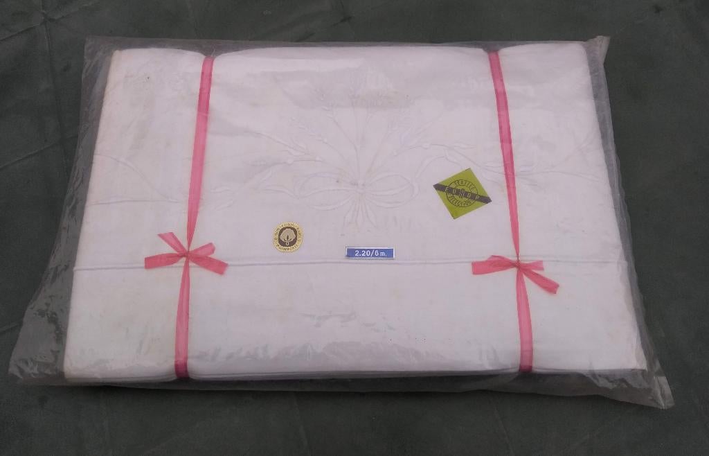 NIEUW Vintage borduur beddengoed 2xlaken+2xsloop (BG31), Ophalen of Verzenden, Nieuw, Tweepersoons, Overige typen