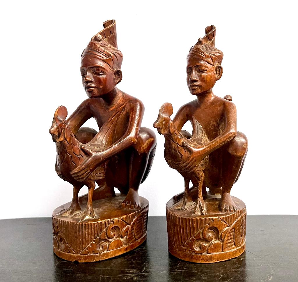 Hanengevecht Balinese Cockfight woodcarvings hanengevechten, Antiek en Kunst, Ophalen of Verzenden