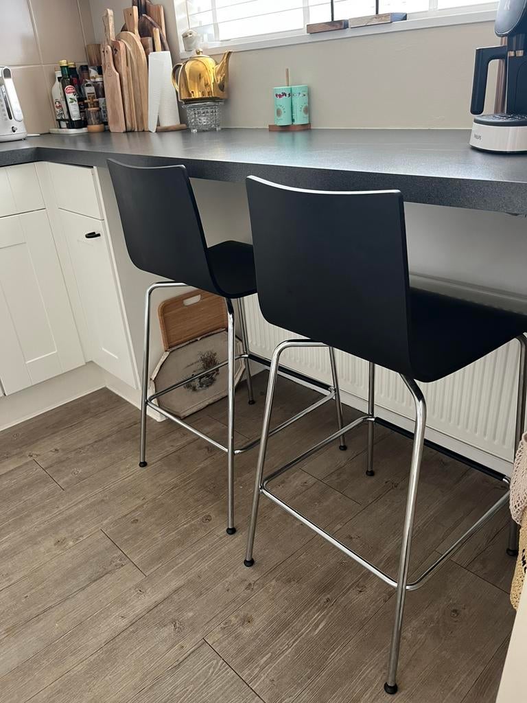 Barkrukken 2x (aanrechthoogte), Gebruikt, Met voetsteun, 60 tot 90 cm, Ophalen of Verzenden