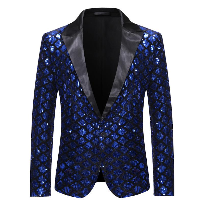 Heren blauw ruiten glitter colbert blazer jasje mannen feest, Verzenden, Nieuw, Overige maten, Blauw