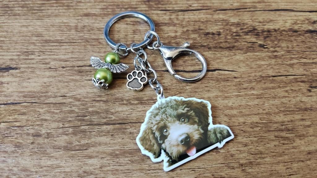 Kettinghanger Spaanse waterhond groot met beschermengeltje, Overige materialen, Verzenden, Nieuw, Zilver