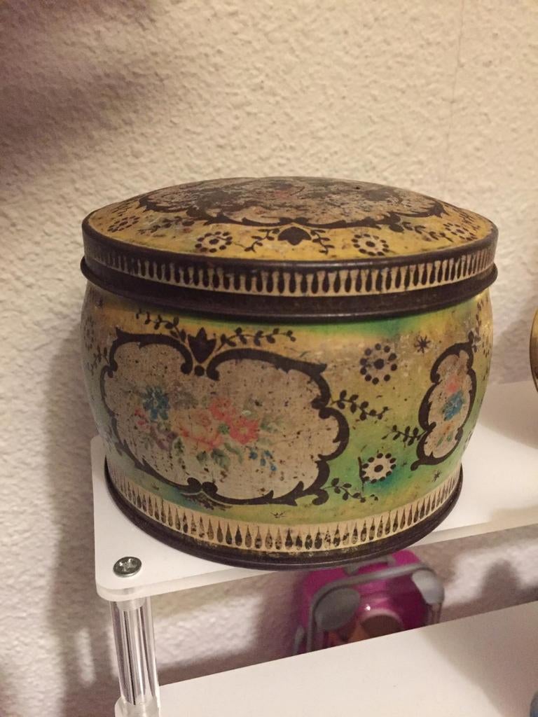 Vintage Beschilderde Koektrommel, Antiek en Kunst, Curiosa en Brocante, Ophalen of Verzenden