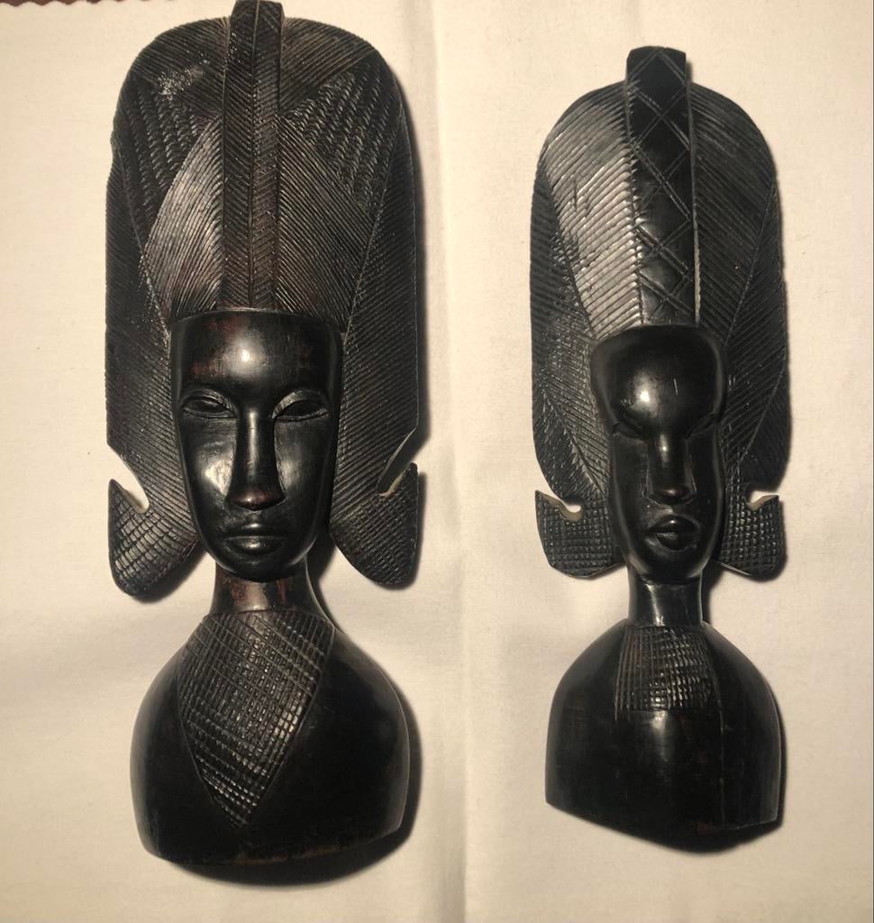 Stel 2 Afrikaanse Kenia Ebben Houten Beelden - Set van 2, Ophalen of Verzenden