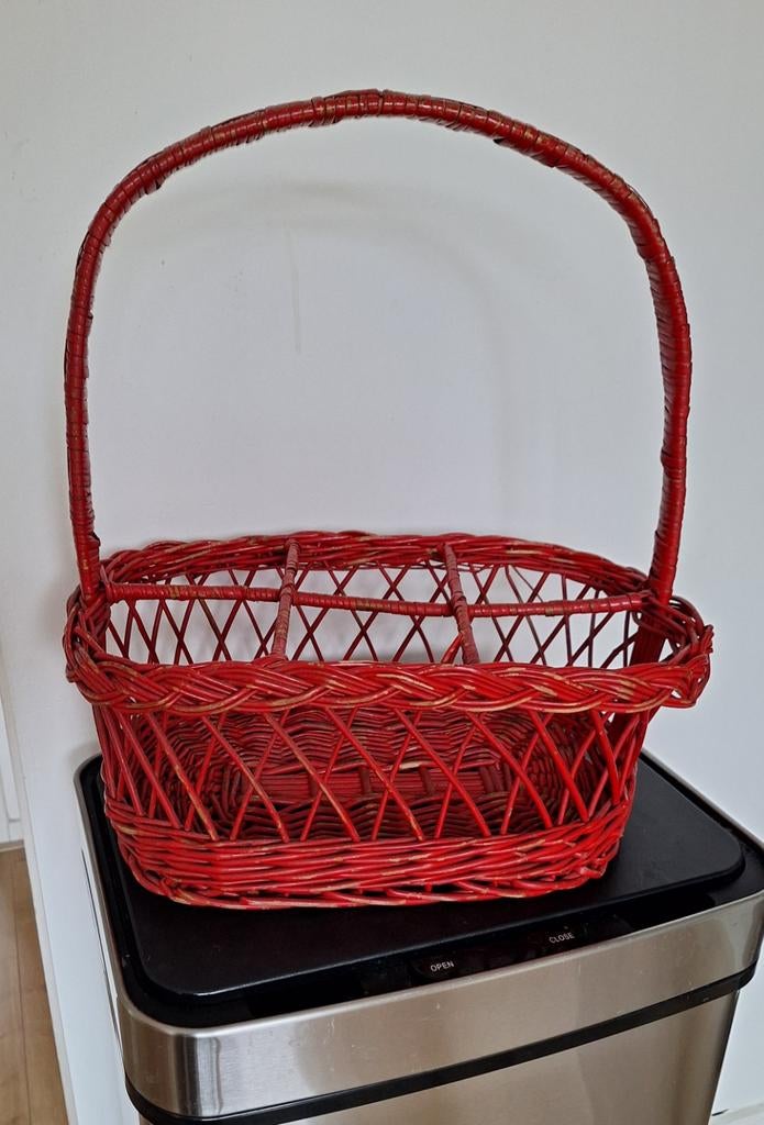 Vintage flessenmand., Ophalen, Rechthoekig, Riet