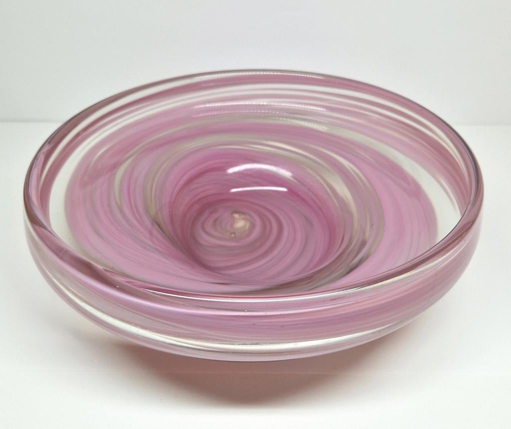 Mdina dikwandige glazen schaal met roze swirl, Malta., Antiek en Kunst, Antiek | Glas en Kristal, Ophalen of Verzenden