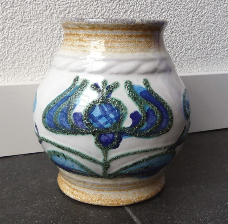 Strehla 1429 vintage vaas blauw distel fat lava West-Germany, Gebruikt, Blauw, Aardewerk of Porselein, Ophalen of Verzenden