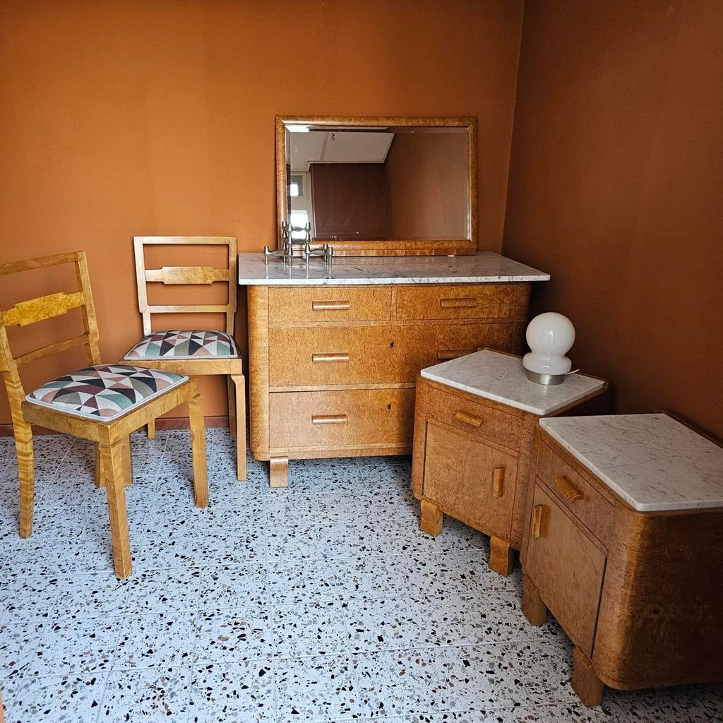 Art Deco Commode/Ladenkast Bed Nachtkastjes Stoelen Spiegel, 100 tot 150 cm, 5 laden of meer, Art deco, Ophalen of Verzenden