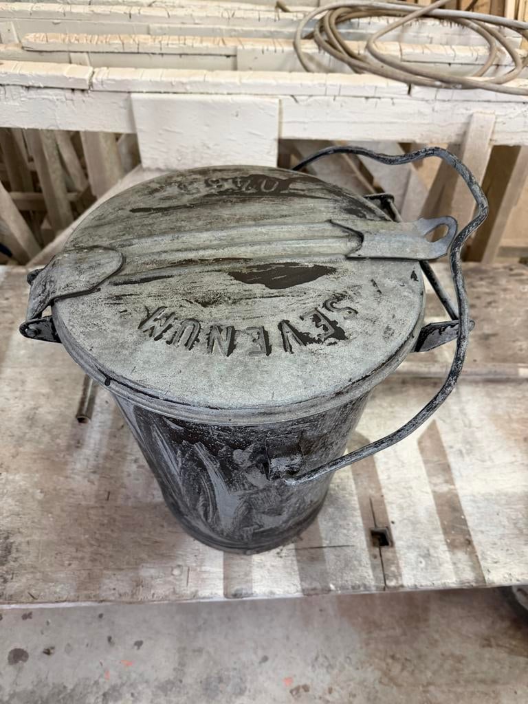 Vintage Zinken Vuilnisemmer met Deksel, Antiek en Kunst, Ophalen of Verzenden