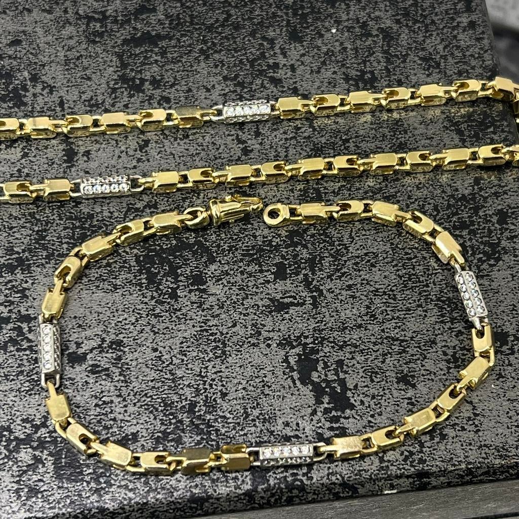 14 karaat gouden set ketting armband monte carlo schakel, Ophalen of Verzenden, Zo goed als nieuw, Goud