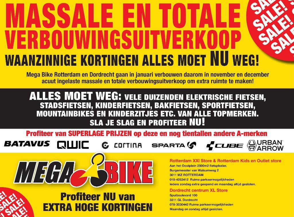 MASSALE EN TOTALE VERBOUWINGSUITVERKOOP MEGA BIKE, Ophalen, Nieuw, Overige merken