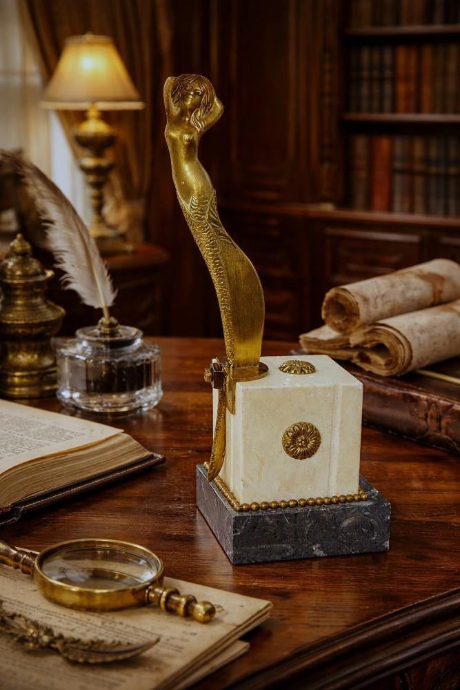 Luxe briefmes met standaard - Art Nouveau, Verzenden, Brons