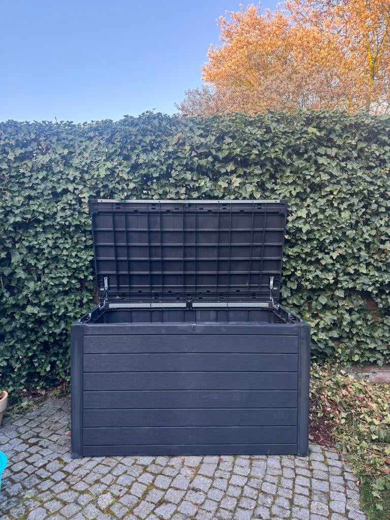 Keter kussenbox Ontario - Houtlook - Antraciet - 870L, Tuin en Terras, Bergingen en Tuinkasten, Gebruikt, Overige typen, Kunststof